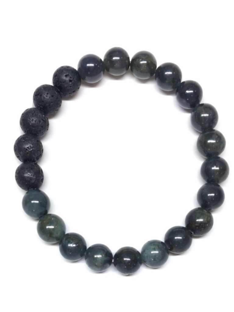 Lava Stone & Moss Agate 8mm Beaded Stretch Bracelet | Diffuser Yoga